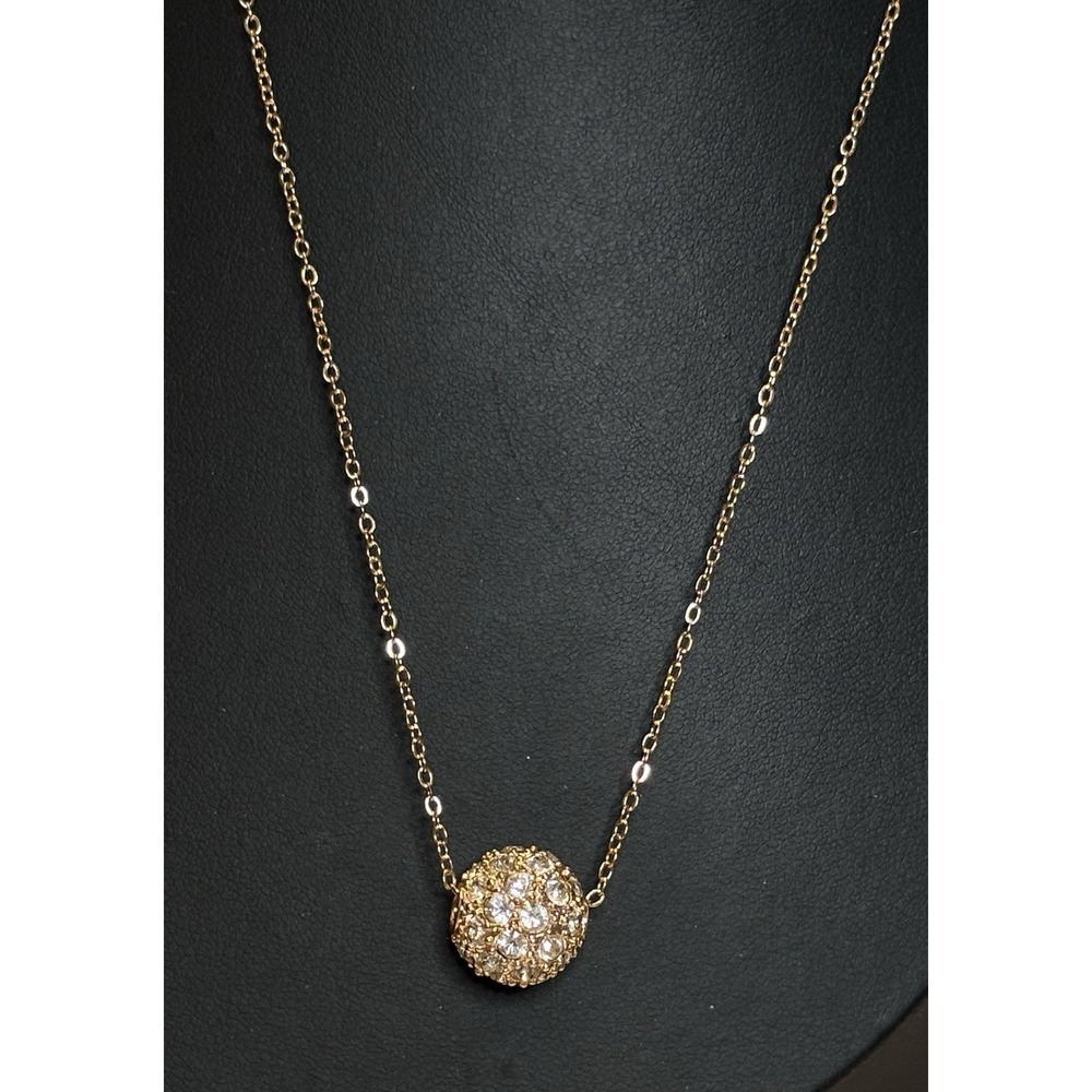 Rose Gold Rhinestone Fireball Bead Necklace 16" 18K RGP Sparkling